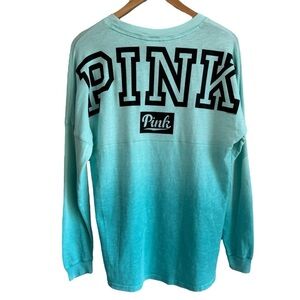 Victoria's Secret PINK Spirit Jersey Shirt Sz XS Blue Spellout Top Sporty Casual